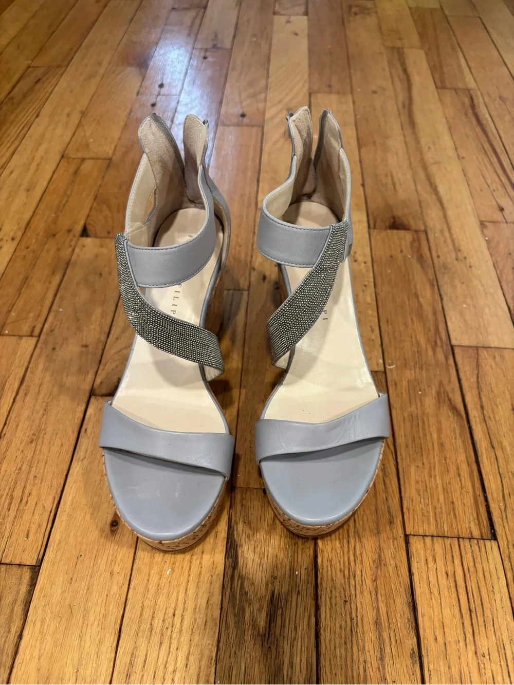 Fabiana Filippi Crystal-Trim Light Gray Wedge Sandals